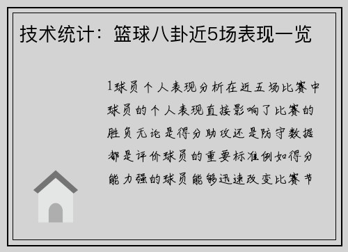 技术统计：篮球八卦近5场表现一览